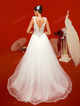 Romantic Petal V-Neck Wedding Dress With Large Hem